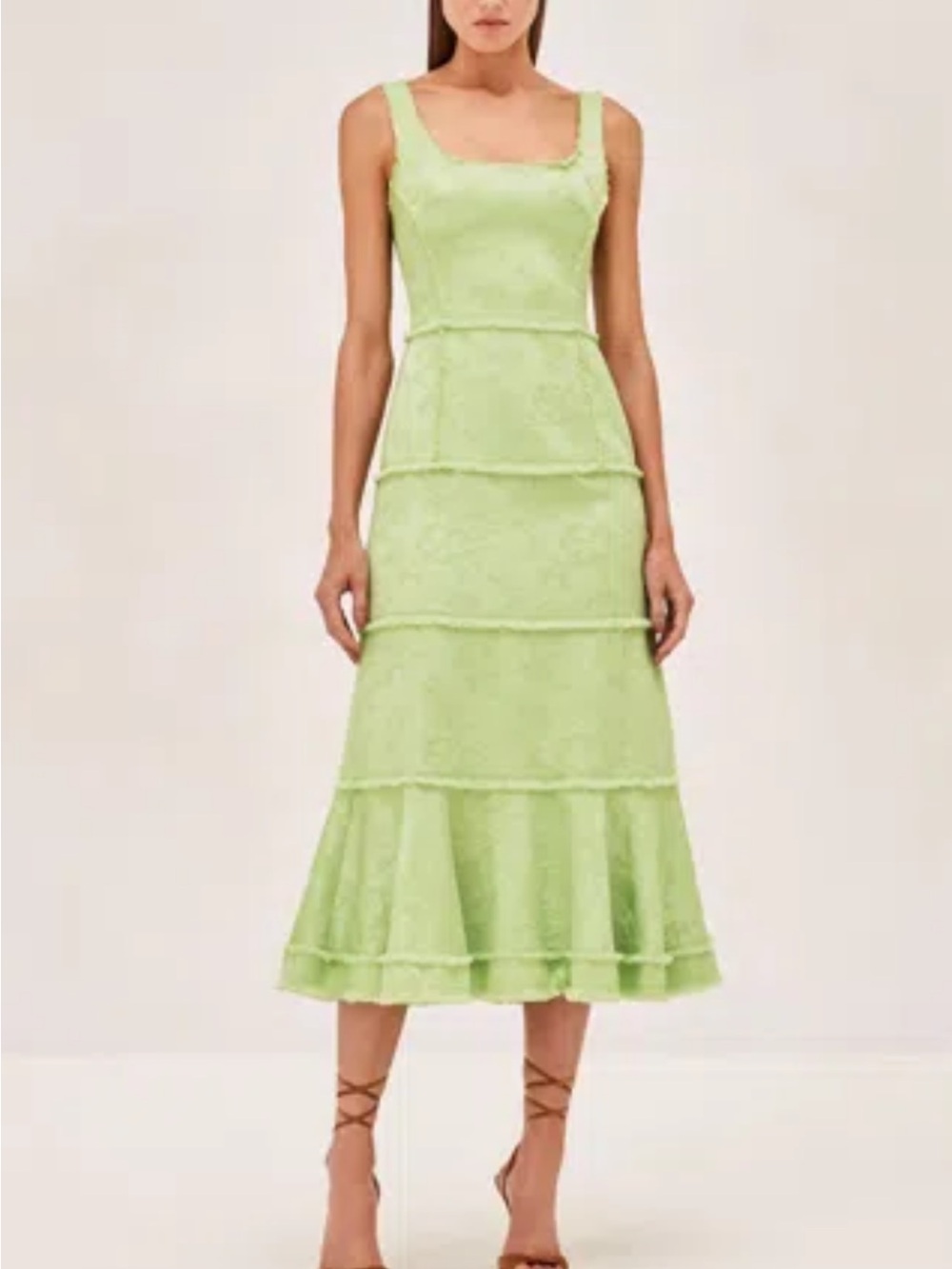 Alexis Corina Dress - Lime Green Lace Tiered Midi Dress